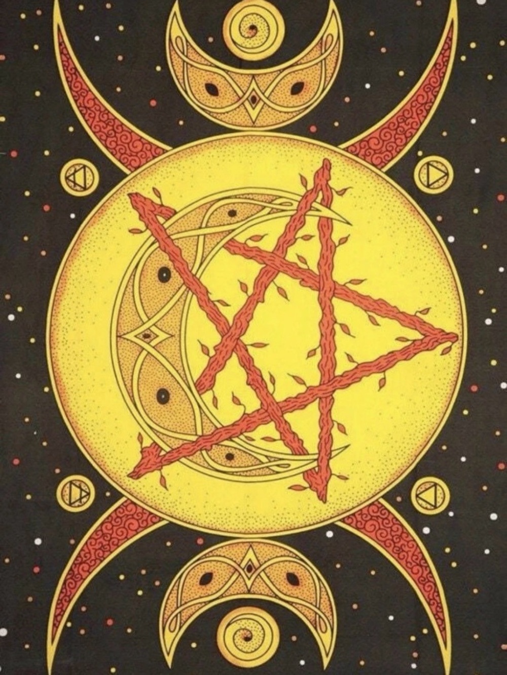 Yellow and Black Celestial Pentagram Wall Tapestry - Home Wall Decor - Picture 2 of 2